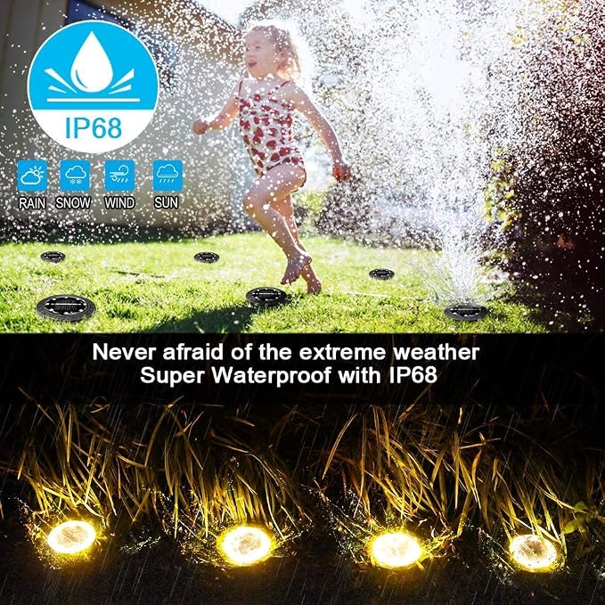 Solar Powered 2Pack, Waterproof LED Outdoor Disk Lights - Solar Garden Lights for Landscape, Pathway, Patio, Yard, Walkway, Lawn, Driveway (Warm White)