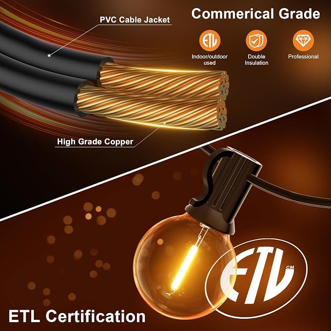 GPATIO 150FT Outdoor String Lights, Waterproof Patio Lights with 77 Dimmable Hanging Light Globe G40 Bulbs, 2700k Shatterproof Connectable for Backyard Gazebo Porch Outside Decor