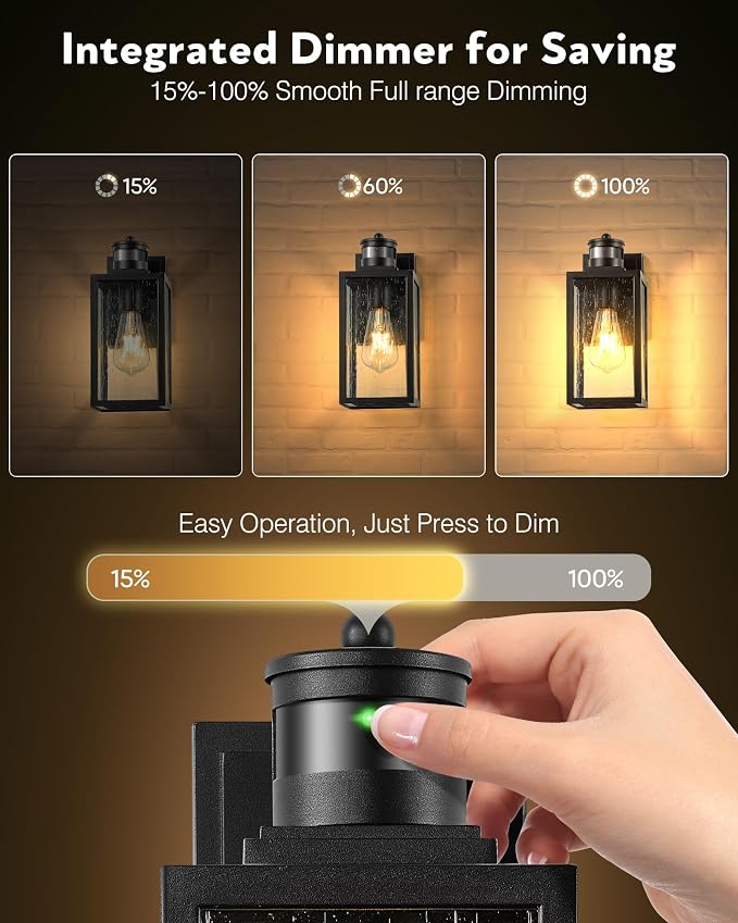 VIANIS Black Motion Sensor Porch Lights Outdoor, Modern Exterior Lighting Fixtures Wall Mount for House, Anti-Rust Waterproof Outdoor Sconce Lights for Garage, Front Door with Tempered Seeded Glass