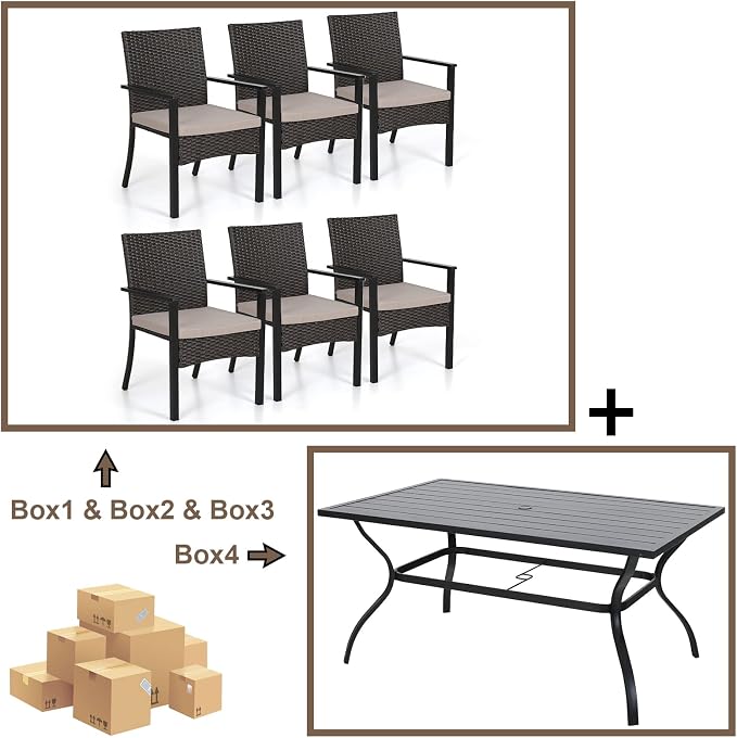 Sophia & William 7-Piece Patio Dining Set, Metal Table, PE Wicker Chairs | All Weather Patio Table and Chairs Set for 6, Perfect for backyard, deck, porch