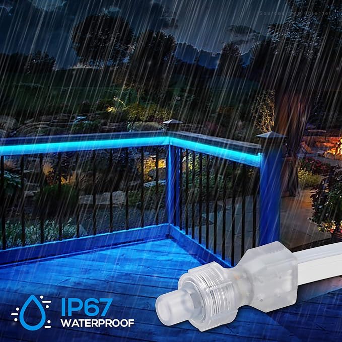 TORCHSTAR 50ft LED Neon Rope Light, Blue LED Strip Lights | Outdoor IP67 Waterproof, 120V UL Plug, ETL Connectable, Neon Light Strip for Shop Sign, Patio Decor, Max 2 Sets (100FT)