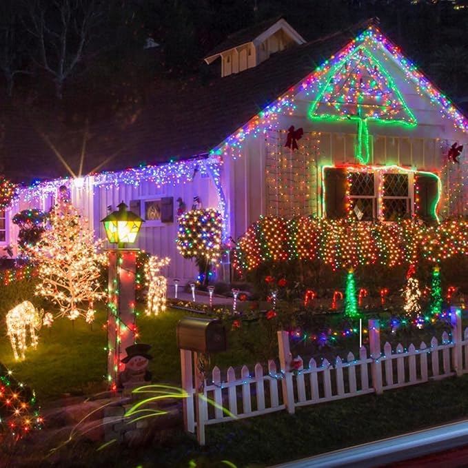 Solar Christmas lights Outdoor 4 Pack 480 LED Solar String Light Multicolor | 170FT, 8 Lighting Modes, Memory Function, Auto On/Off, Waterproof Twinkle Lights for Outside Roof Porch Patios Balcony Decor