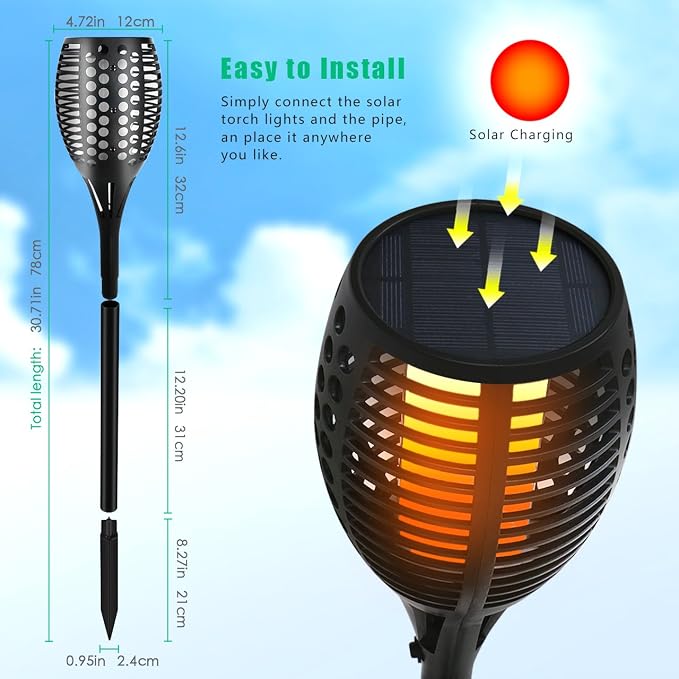 Aityvert Flickering Flame Solar Torch Lights Outdoor, 43" Tall, 1 Pack | Realistic 96-LED Flame Effect, Charges in 6-8 Hours, 10-12-Hour Runtime, IP65 Waterproof, Auto On/Off forPatio, Garden