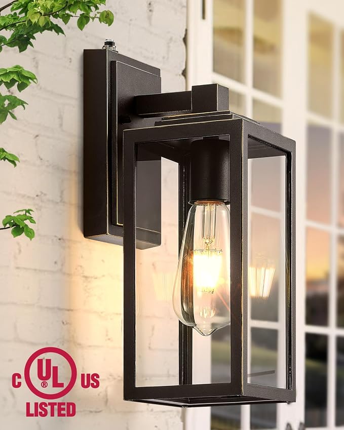 VIANIS Dusk to Dawn Outdoor House Lights Wall Mount, 2 Packs Oil Rubbed Bronze Gold Trim Exterior Garage Lighting Fixtures, Farmhouse Outdoor Wall Sconce Lantern for Porch Patio, Anti-Rust Waterproof