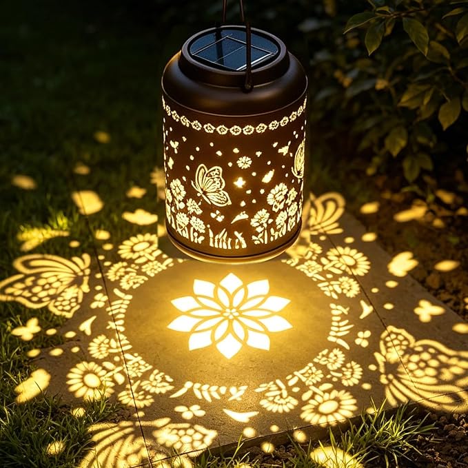 Metal Butterfly Solar Lanterns, Outdoor Waterproof Butterflies Garden Decor Hanging Lights Decoration for Outside Yard Patio Backyard Porch
