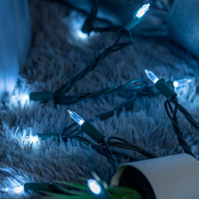 YULETIME 200 Cool White LED Christmas Lights, 66 ft Green Wire String Light | Stay Lit, End-to-End Connectable, UL Certified, Commercial Grade, 1-Strand 200 Lights, 4" Spacing