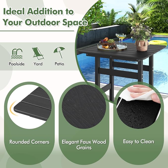 Giantex 42" Height Outdoor Tall Bar Table, HDPE Square Pub Table with Wood Grains, Cocktail High Top Tables for Adirondack Chairs, Patio, Bistro, Garden, Poolside, Yard, Balcony, Black