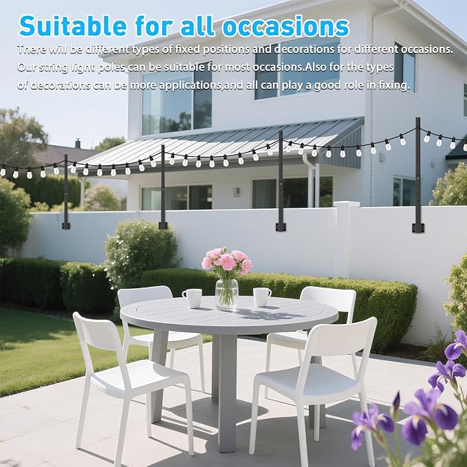 8 Pack 2.8 FT String Light Poles,Metal Lights Poles for Outdoor String Light, Rustproof Heavy Duty for Outside Garden,Patio,Wedding,Backyard,Deck,Party