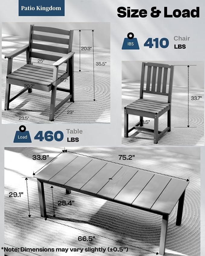 7-Piece Outdoor Dining Set with 75.2" Table for 6,Gray | HDPE material, umbrella hole design, weather-resistant furniture, perfect for garden, lawn, poolside, yard, balcony, deck