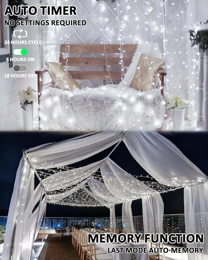 2 Pack 200 LED Battery Operated String Lights, Twinkle Lights Cool White | 66FT 8 Modes Christmas Fairy Lights Indoor Outdoor, Waterproof Battery Lights for Bedroom Party Porch Tree Holiday Decor
