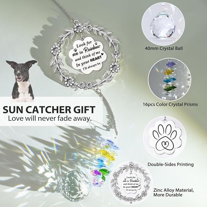 VIVIKEN Dog Memorial Sun Catcher, Paw Print Sympathy Gift for Dogs Lovers | Crystal Suncatcher Remembrance for Grieving Owners, Rainbow Maker Hanging Present for Dog Pet Loss