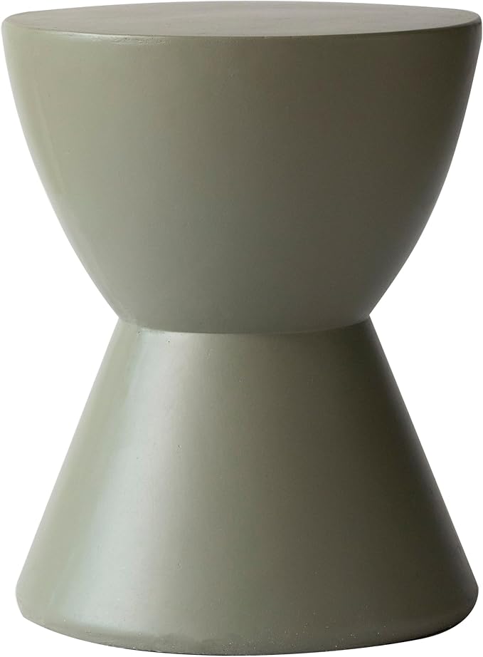 LeisureMod Loft Series Moss Grey Fiberstone Side Table - Modern Hourglass Round Pedestal - 18-inch Weather-Resistant Accent for Outdoor Patio and Indoor Living Room Decor