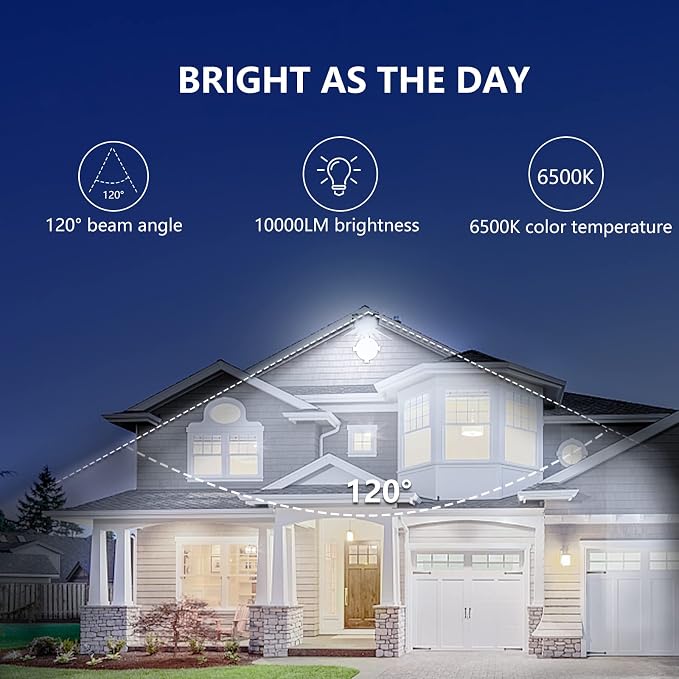 UFOND 10000 Lumens LED Flood Lights, 100W Outdoor Waterproof Floodlights | 2 Pack, Lighting Angle Adjustable, Portable Light with Plug for Garage, Yard, Garden, Porch