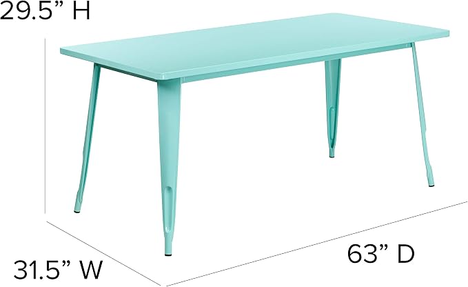 EMMA + OLIVER Commercial Grade 31.5" x 63" Rectangular Mint Green Metal Indoor-Outdoor Table
