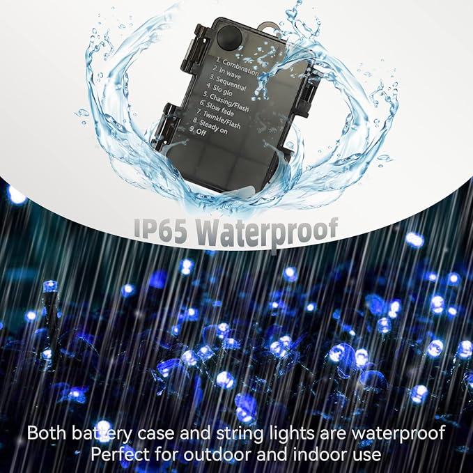 Halloween String Lights 33Ft 100LED Blue Fairy Lights Indoor Outdoor Waterproof with Remote Timer Black Wire for Hanging Garden Party Holiday Halloween Decor