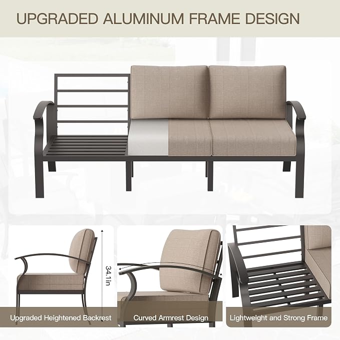 Aluminum Patio Furniture Set Patio Conversation Set,7 Seats Metal Modern Outdoor Furniture w/5.1" Cushions,Patio Sectional w/Swivel Chairs for Patio,Backyard,Sand