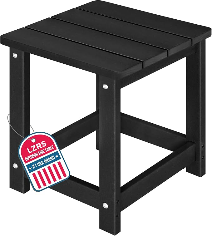 LZRS Patio End Table, Heavy Duty HDPE Outdoor Coffee Table with Wood Texture, Weatherproof Composite Table for Adirondack Chairs, Deck, Pool, Indoor/Outdoor, No Peeling or Cracking(Black)