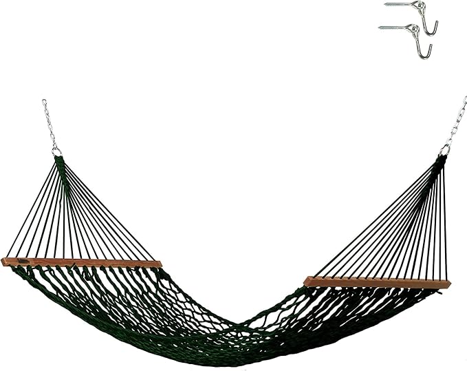 Hatteras Hammocks Small Green DuraCord Rope Hammock – 11 ft. x 45 in., 450 lb Capacity, Cumaru Spreader Bar, Zinc-Plated Hardware, Handcrafted in The USA