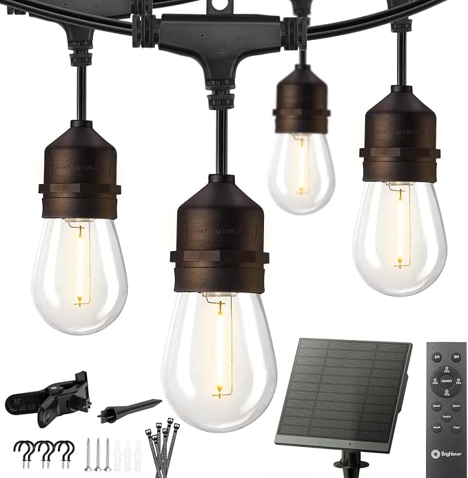 Brightown 55FT Solar String Lights Outdoor, 16+1 Shatterproof LED Lights | Waterproof, Remote Control, Dimmable, Timer, 3 Light Modes Solar Lights for Yard, Camping, Parties and Outdoor Decor