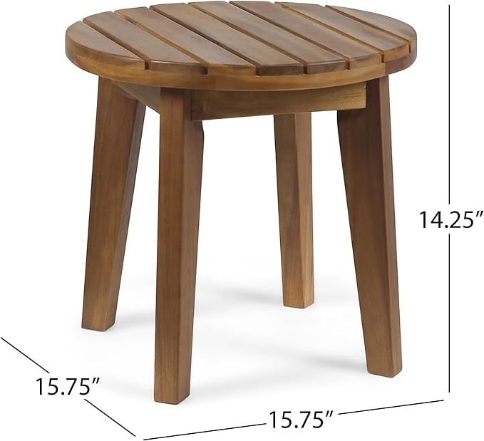 16" Round Outdoor Side Table, Acacia Wood End Table Outdoor Accent Table for Garden Backyard Pool Deck Patio (Teak)