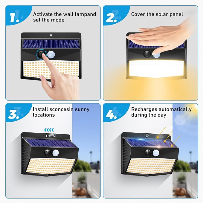 Solar Lights Outdoor Motion Sensor [20 Packs] Security Light with 3 Lighting Modes Wall Lights Waterproof Solar Powered Lights for Garden Fence Yard, Warm White