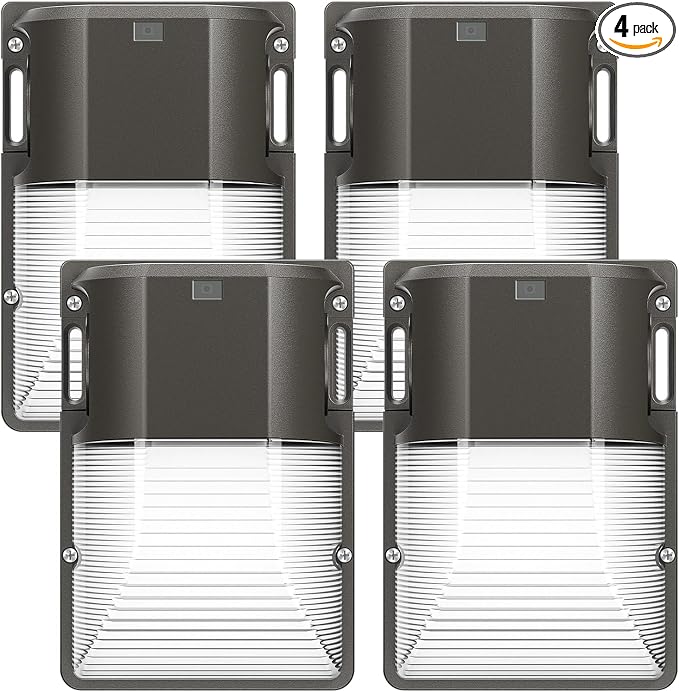 CINOTON 30W LED Wall Pack Light, 5000K 3600LM, Dusk to Dawn Sensor, 4 Pack | 120Vac, IP65 Waterproof, 3600LM, Hardwired Installation, Pre-punched Design, UL Listed, Garage and Porch Security Use