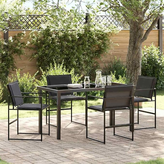5-Piece Outdoor Dining Set, Metal Patio Table and 4 Textilene Chairs, Modern Garden Furniture for Backyard, Balcony, and Deck, Black