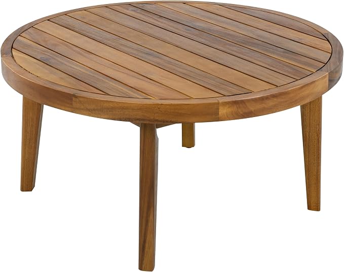 Christopher Knight Home Lalulu 4-Seater Patio Furniture Set with Cushion, 4 Piece Outdoor Acacia Wood Conversation Set, Sold Wood Outdoor Sectional Sofa Set with Coffee Table, Teak+Beige