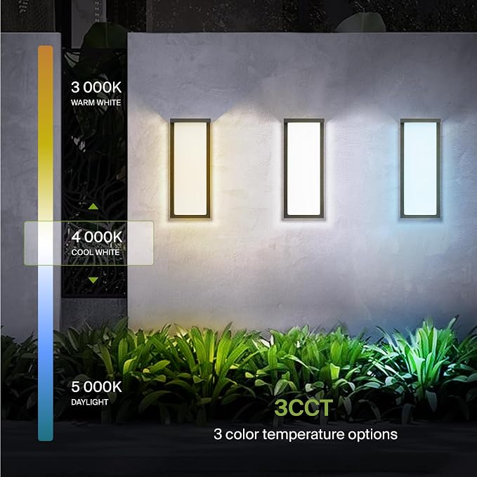 ASD LED 14" Outdoor Wall Light, Front Door House Sconce | 3CCT, Dimmable, Waterproof, ETL Listed | 20W 1900LM 3000-5000K 120V | Exterior Patio Lighting Fixture, Flush Mount Porch Lamp | Black
