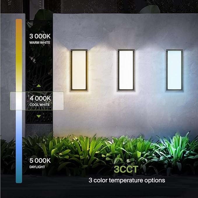 ASD LED 14" Outdoor Wall Light, Front Door House Sconce | 3CCT, Dimmable, Waterproof, ETL Listed | 20W 1900LM 3000-5000K 120V | Exterior Patio Lighting Fixture, Flush Mount Porch Lamp | Black, 4 Pack