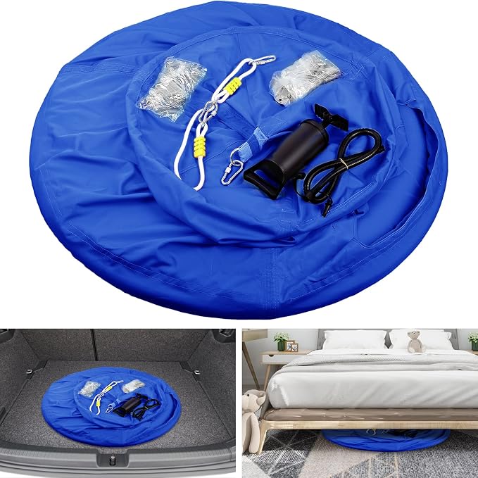 Hanging Tree Tent for Kid, Indoor Outdoor Hanging Tent, Waterproof Tree Ceiling Pod, Portable Hang Out Huggle Pod Play Tent w/Rainbow Lights String, Inflatable Base, 45" H x 44" W 330lbs
