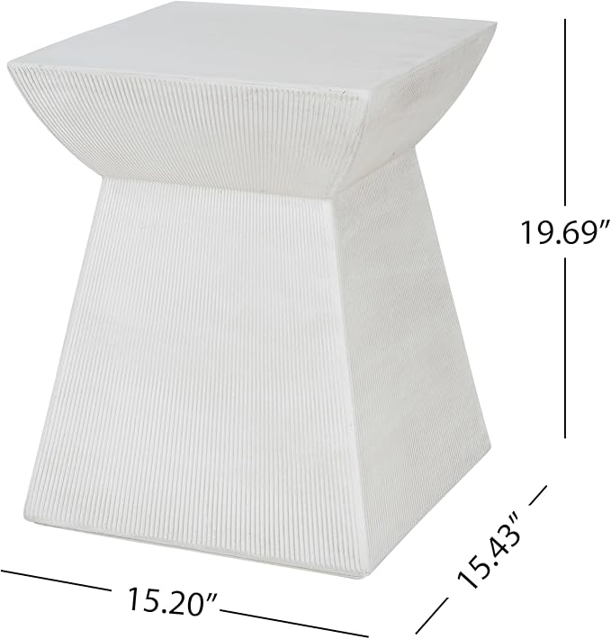 Christopher Knight Home Rell MGO Outdoor Side Table, Square Patio Decorative Small End Table with Pedestal Base, Lightweight Concrete Garden Accent Table for Patio Balcony, No Assembly, White