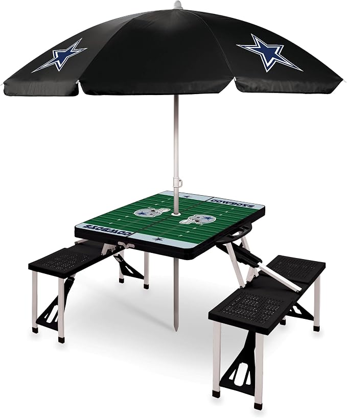 PICNIC TIME NFL Picnic Table Portable Folding Table with Seats and Umbrella