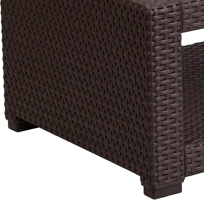 BOWERY HILL Modern Wicker Patio Coffee Table, Chocolate Brown Finish, 36.5 x 22 x 15 in, Resin Frame with Rattan Style Top, Open Shelf, Durable Outdoor Coffee Table for Patio or Deck Use
