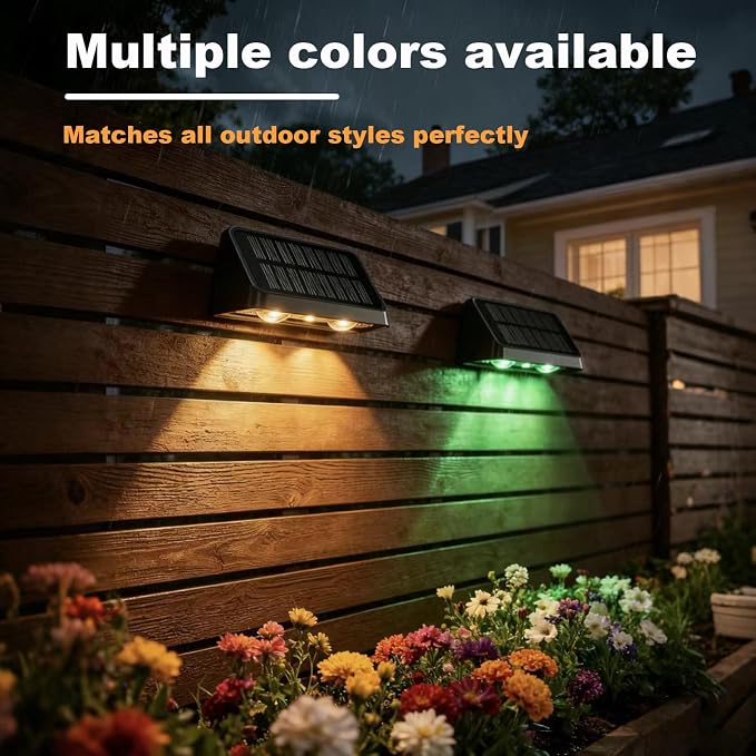 Solar Fence Lights IP64 Waterproof Warm White Outdoor Wall Decor 6 Pack | Auto On/Off LED Solar Deck Lights, Suitable for Railings, Steps, Pools, Backyards, Patios & Porches Outdoor Decoration