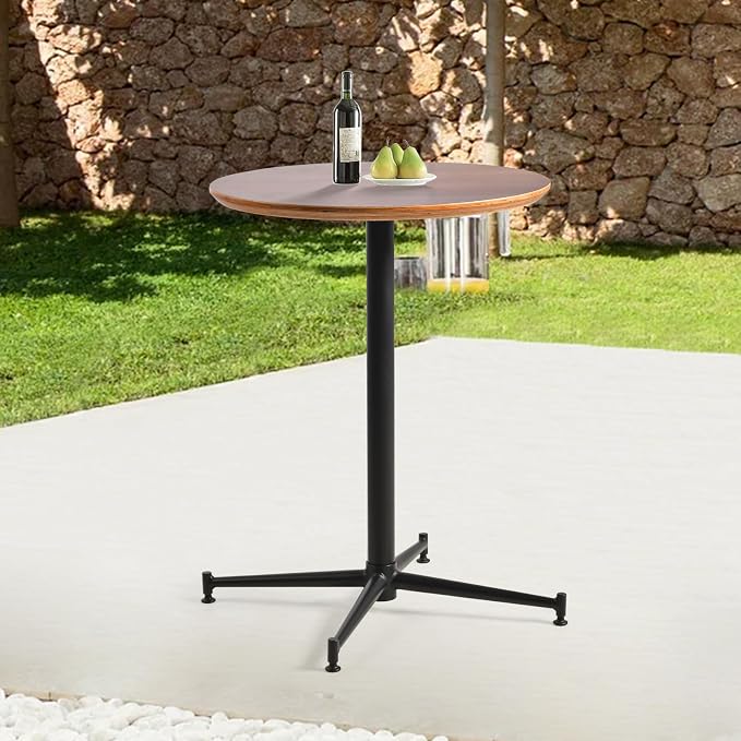 LOKKHAN Oak Top Premium Steel Patio Bistro Table, Backyard Dining Table, Indoor-Outdoor Bar Table, Garden Coffee Table, Heavy Duty Round Metal Side Table, Waterproof, (23.6" Diax29.5 H)