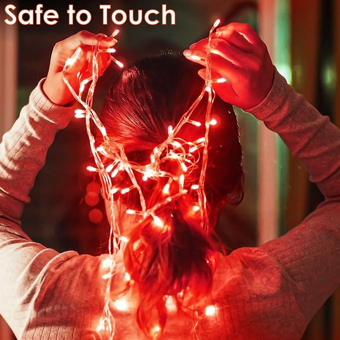 200 LED Connectable String Lights, 66FT Christmas Lights Outdoor Indoor | Red, 13 Modes, Timer, Clear Wire Waterproof Twinkle Fairy Lights Plug in for Bedroom Classroom Patio Xmas Tree Decor