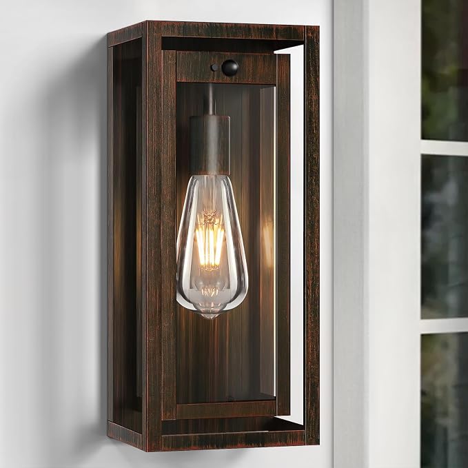 15" Motion Sensor Classic Outdoor Light Fixture Wall Mount, 3 Lighting Modes Waterproof Anti-Rust Wall Sconces, 2 Pack Exterior Lighting Fixtures for Front Door, Porch, Garage