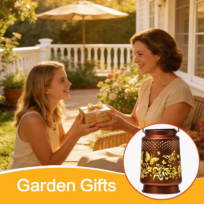 Solar Lanterns Outdoor Waterproof Butterfly Garden Decor Birthday Gifts for Women Mom Grandma, Hanging Solar Lights Metal Lantern Decoration Outside for Yard, Patio, Backyard, Porch