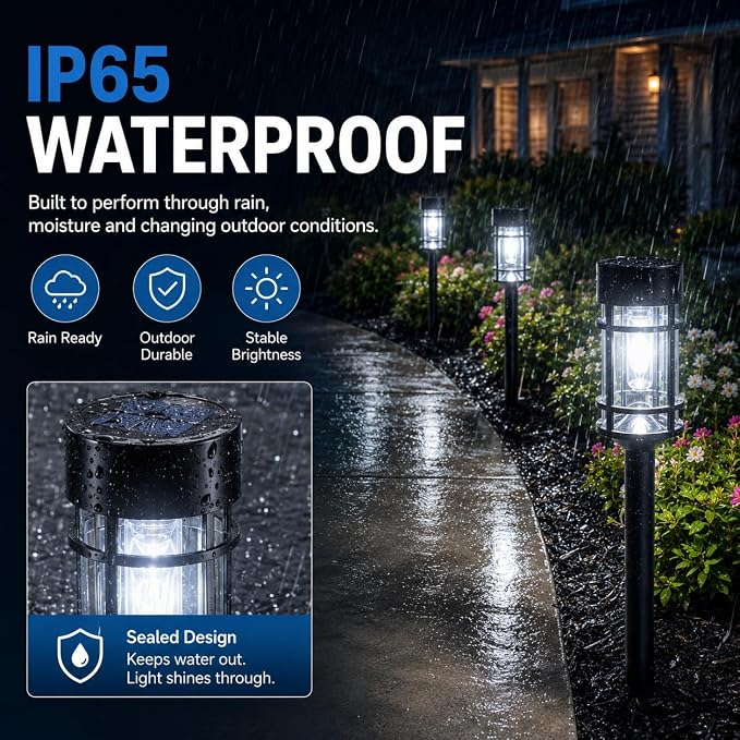 ILANCK 12 Pack Solar Lights Outdoor Pathway, Metal & Glass 21" Large Solar Pathway Lights, Solar Powered Garden Lights for Yard, Landscape, Driveway Walkway