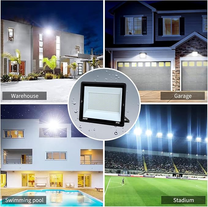 300W LED Flood Light Outdoor, LED Work Light,Floodlight Fixture with Plug in IP66 Waterproof, 6500K 2Pack Security Light for Yard Garden Stadium Garage Playground