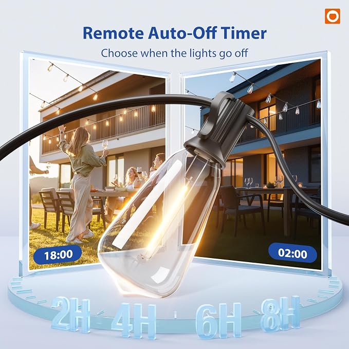 addlon 50FT Outdoor String Lights ST38 LED with Remote Waterproof Dimmable | Shatterproof Replaceable Bulbs, Connectable Hanging Strand for Porch Backyard Patio Garden Deck Outside, Timer,3 Modes