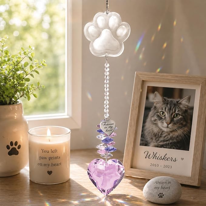 Pet Memorial Suncatcher, Dog Memorial Gifts, Pet Loss, Pet Sympathy, Thoughtful Dogs and Cats Remembrance, Bereavement Gifts - Pink