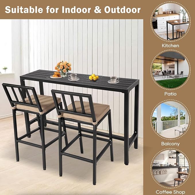 Outdoor Bar Table, 63" Patio Counter Height Bar Tables, WPC Waterproof Bar Table for Patio, Garden, Yard, Balcony, Poolside (Black, 63'')