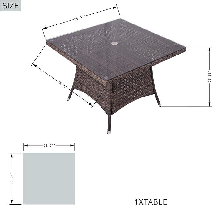 Patio 5-Pieces Brown Aluminum Outdoor Wicker Square Dining Table Set