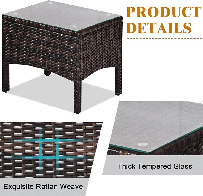 KOTEK 3 Piece Patio Furniture Set, Outdoor Wicker Conversation Bistro Set with 4 Cushions, All Weather PE Rattan Furniture Set for Garden, Backyard, Porch, Poolside (Beige)