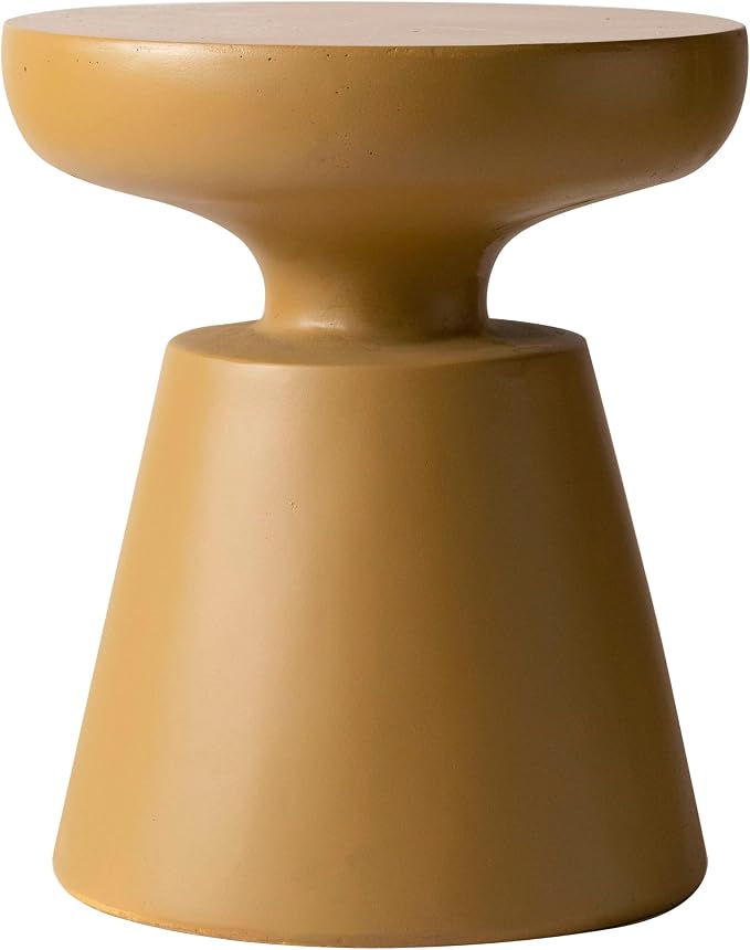 LeisureMod Minimalist Modern Side Table Round Fiberstone Tabletop Pedestal Base, Accent Table for Home Patio Living Room Weather-Resistant Isle, Brown
