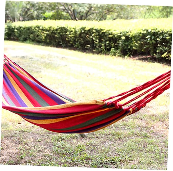Portable Canvas Hammock for Outdoor Camping Striped Swing Hammock Chair Tree Straps Lightweight Hanging Bed for Backyard and Garden