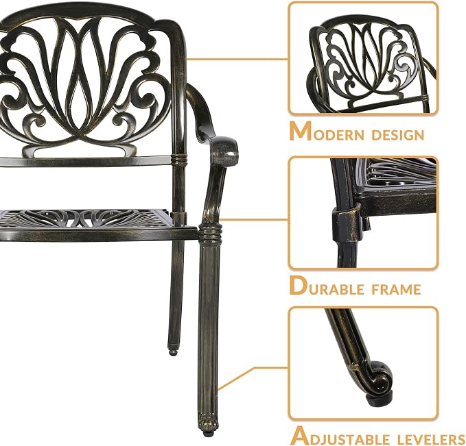 3-Piece Outdoor Patio Dining Set, All-Weather Cast Aluminum Patio Furniture Set for Backyard Garden Deck with 2 Chairs and 31” Round Table, 2" Umbrella Hole