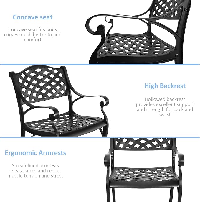5 Piece Cast Aluminum Outdoor Dining Set, Outdoor Table and Chairs Set of 4, Patio Dining Set with 4 Chairs and 42" Round Table, Patio Conversation Set with 1.97" Umbrella Hole